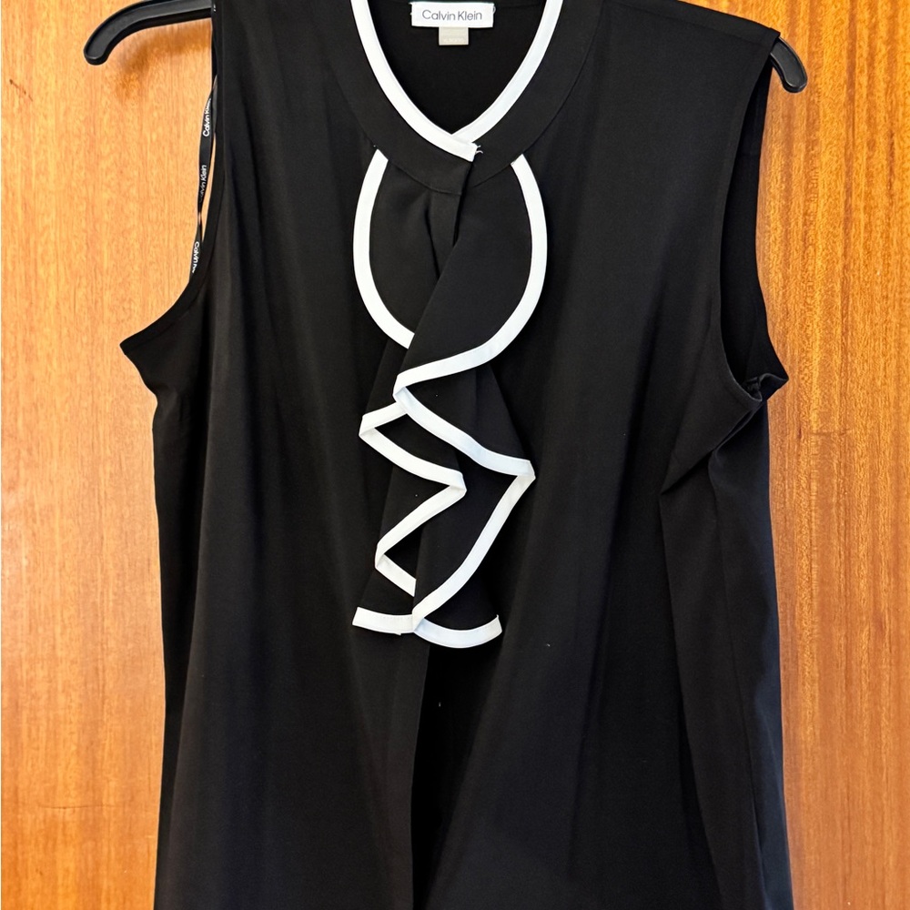 Calvin Klein Black and White Ruffle Camisole